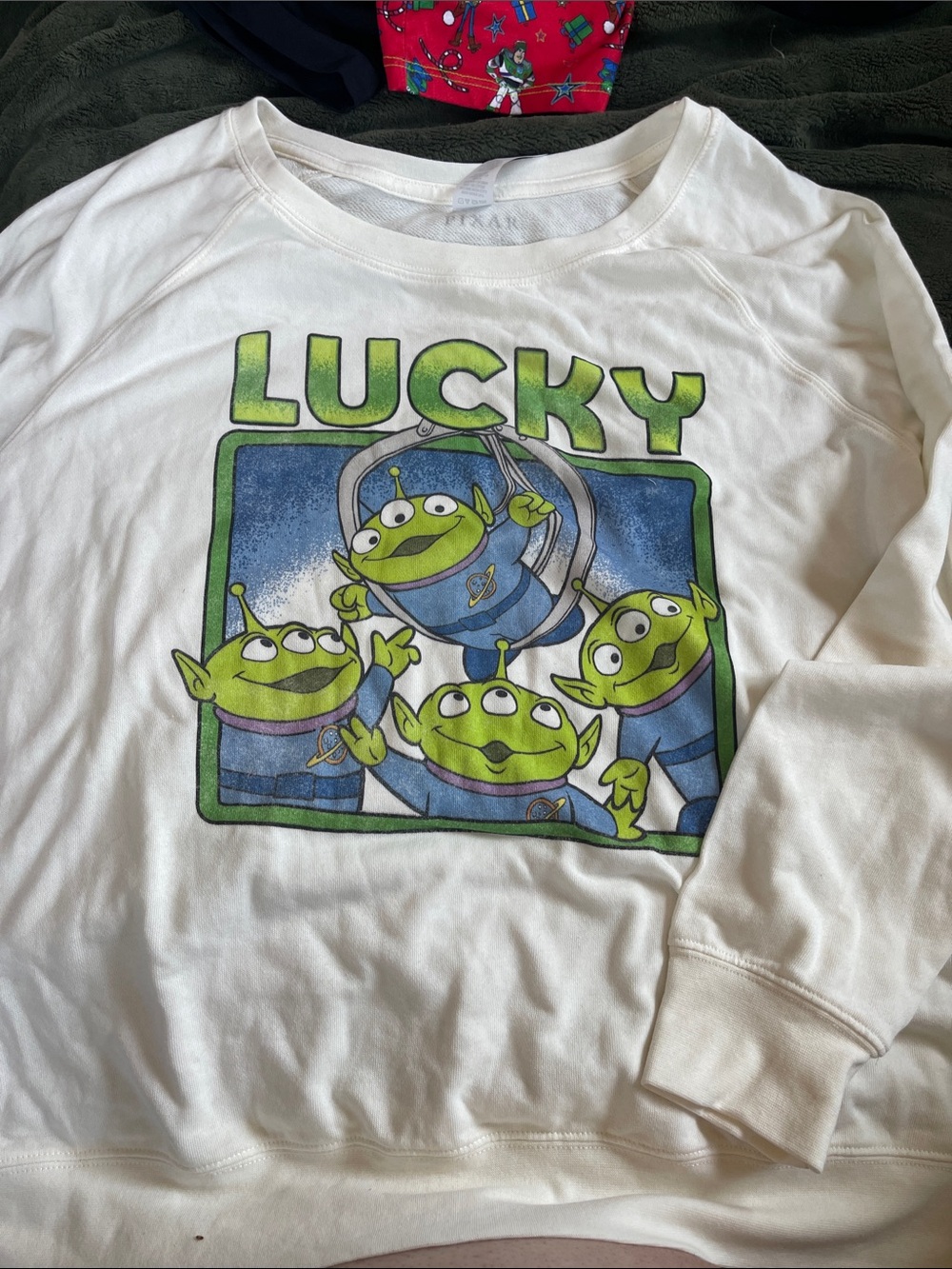 White 'Lucky' Alien Graphic Crewneck Sweatshirt